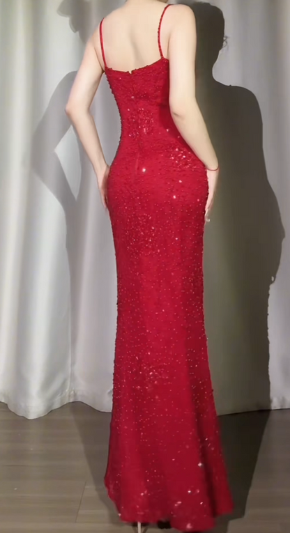 Elegant Burgundy Prom Dress Chiffon Beaded Evening Dress Sheath Birthday Dress DP05168