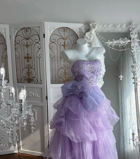 Elegant Purple Prom Dress Tulle Evening Dress A-Line Birthday Dress DP05169