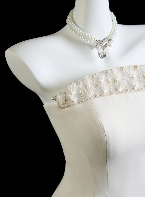 Elegant White Prom Dress Satin Evening Dress Mermaid Birthday Dress DP05170