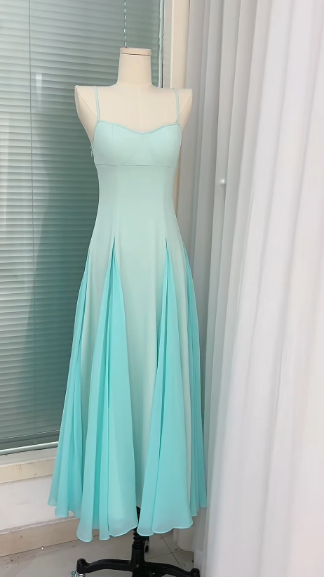 Chic Blue Prom Dress Chiffon Spaghetti Straps Evening Dress A-line Birthday Dress DP05183