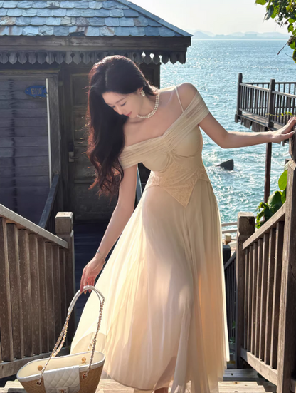 Märchenhaftes aprikosenfarbenes Chiffon-Abendkleid mit Spaghettiträgern und A-Linie, Geburtstagskleid DP05261