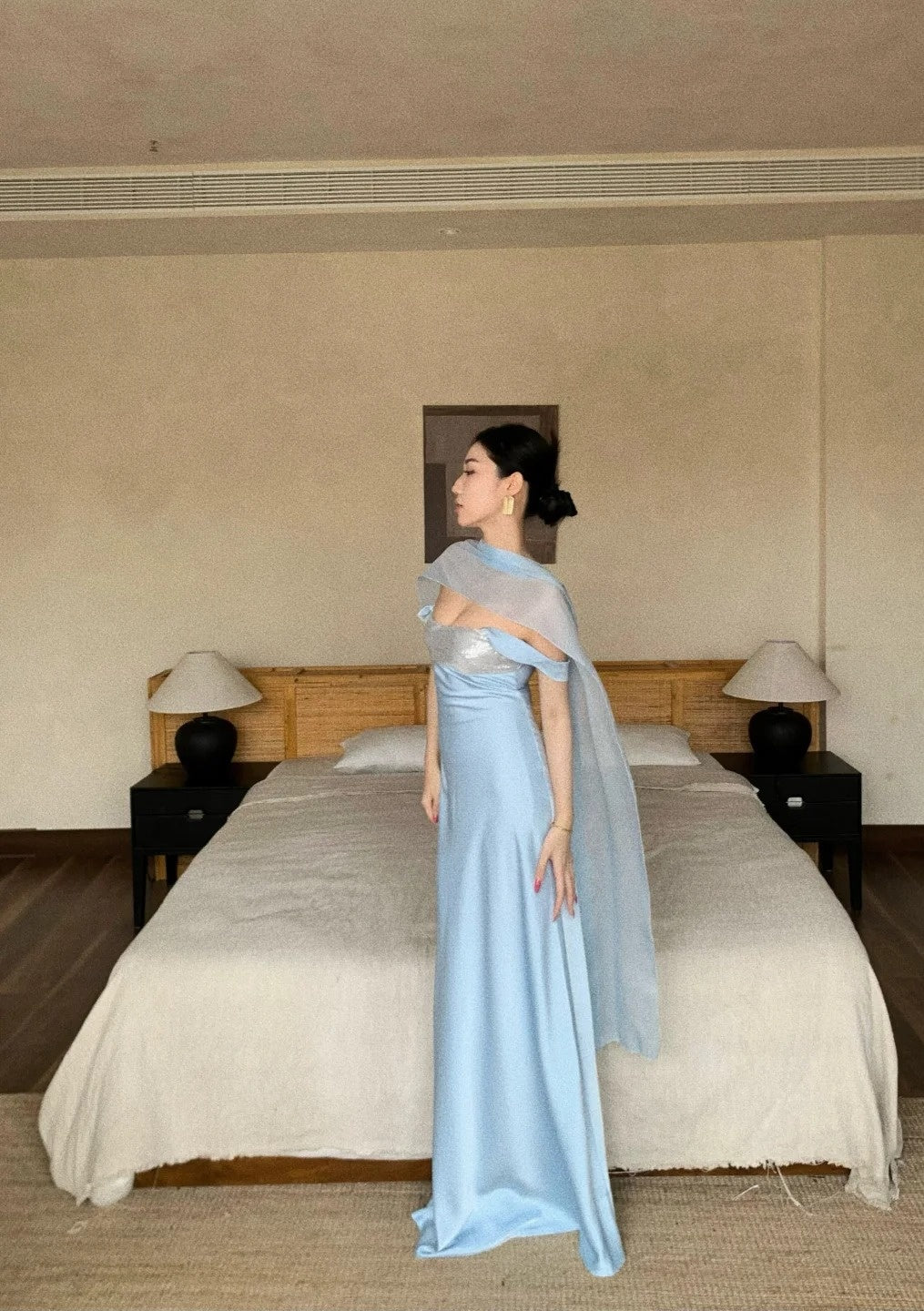 Elegant Blue Prom Dress Straps Satin Sheath  Long Evening Dress DP05282