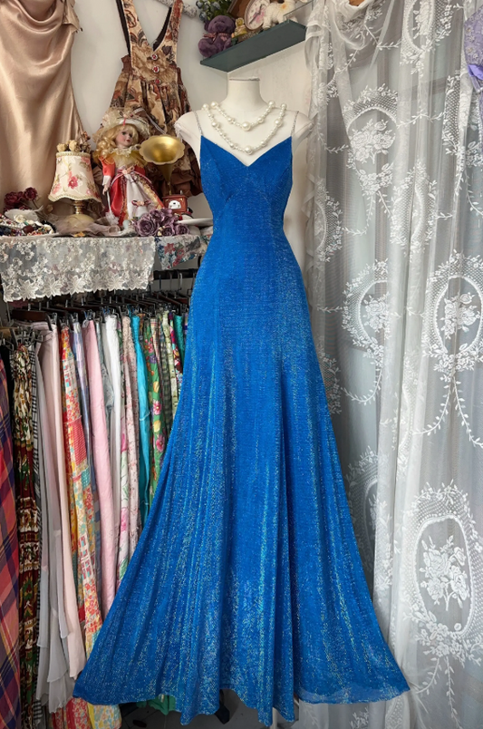 Elegantes, langes Etuikleid mit Spaghettiträgern, glitzernd, blau, Ballkleid DP05297
