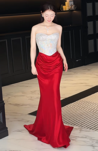 Robe longue de soirée chic fourreau dos nu en spandex pour bal de promo bleue DP05333
