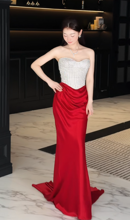 Robe longue de soirée chic fourreau dos nu en spandex pour bal de promo bleue DP05333