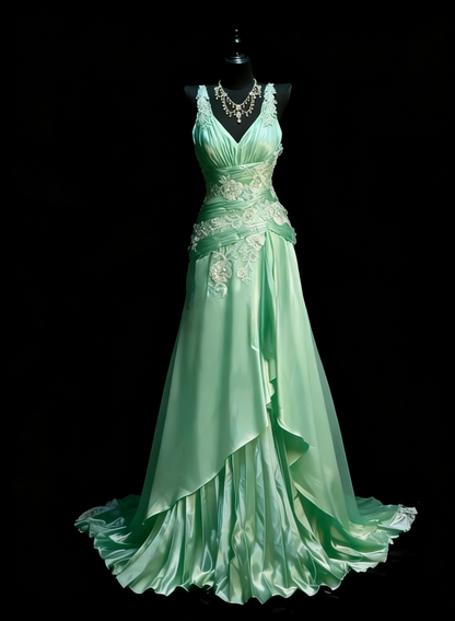 Elegantes rosafarbenes Ballkleid A-Linie V-Ausschnitt Satin langes Abendkleid Perlenbesetztes Geburtstagskleid DP05343