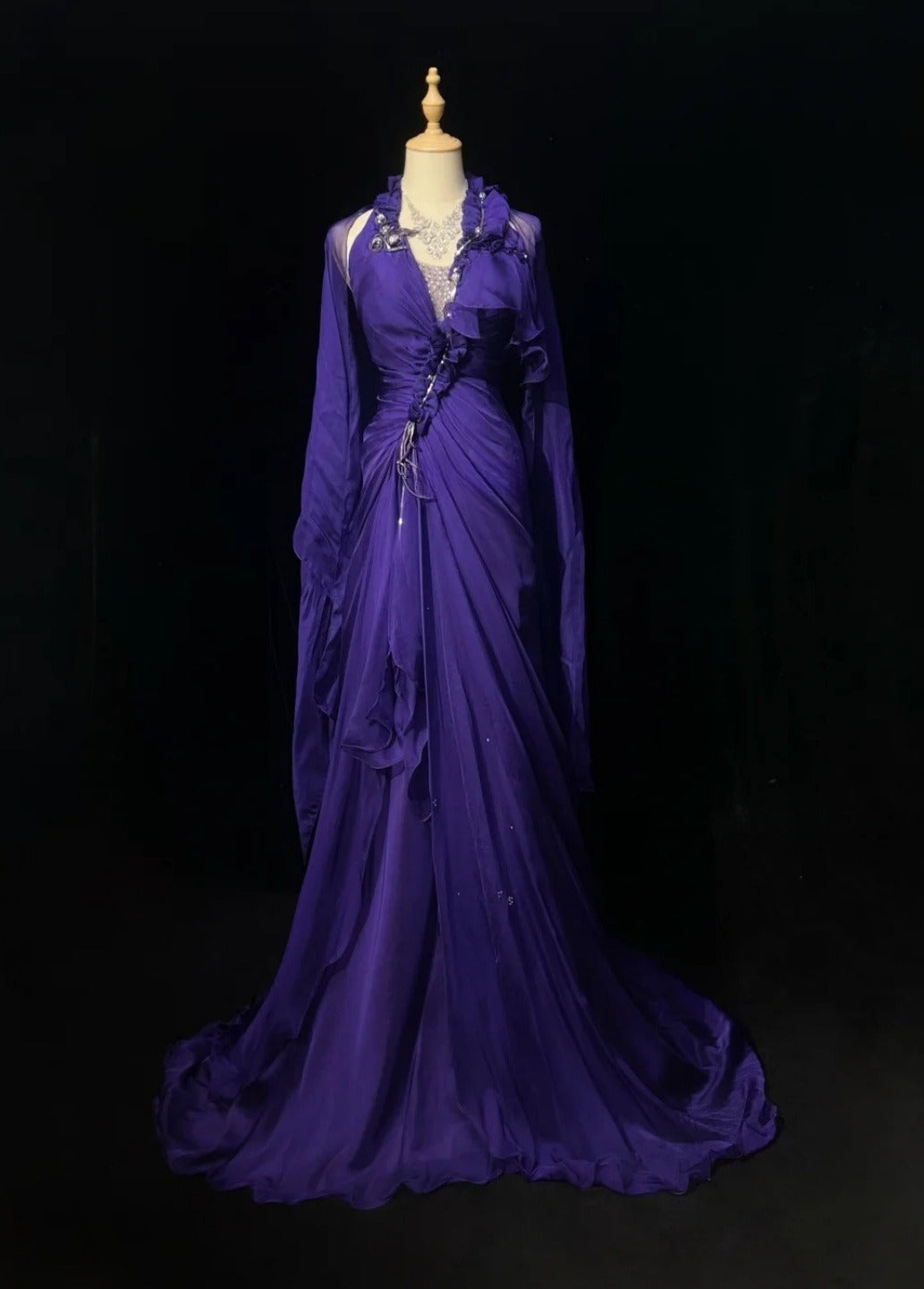 Élégante robe longue de soirée en mousseline avec licou, fourreau, violette, pour bal de promo DP05355