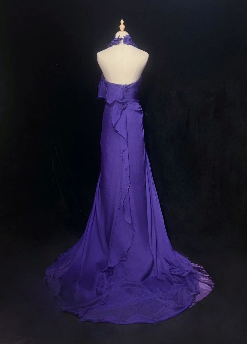 Élégante robe longue de soirée en mousseline avec licou, fourreau, violette, pour bal de promo DP05355