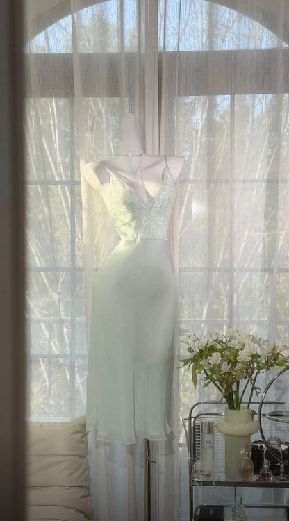 Elegantes kurzes Abendkleid in Mintgrün mit Spaghettiträgern, Etui, Chiffon, Partykleid, Ärmelloses Geburtstagskleid DP05360