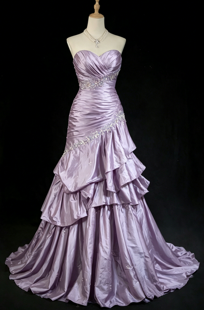 Robe de bal chic lavande bustier fourreau longue robe de soirée sans manches en satin robe de cérémonie DP05381