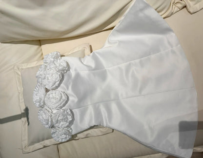 Robe de soirée blanche simple, bustier, coupe trapèze, robe d'anniversaire, sans manches, en satin, robe de cocktail DP05395