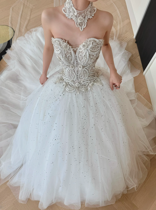 Timeless Sweetheart Wedding Dress A-Line Tulle Appliques Bridal Dress Sleeveless White Birdal Gowns DP05398