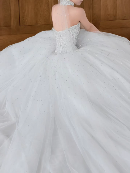 Zeitloses Sweetheart Brautkleid A-Linie Tüll Applikationen Hochzeitskleid Ärmellose Weiße Brautkleider DP05398