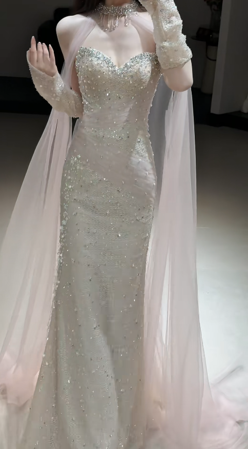 Timeless Sweetheart Wedding Dress Sheath Tulle Beaded Bridal Dress Sleeveless Champagne Birdal Gowns DP05399