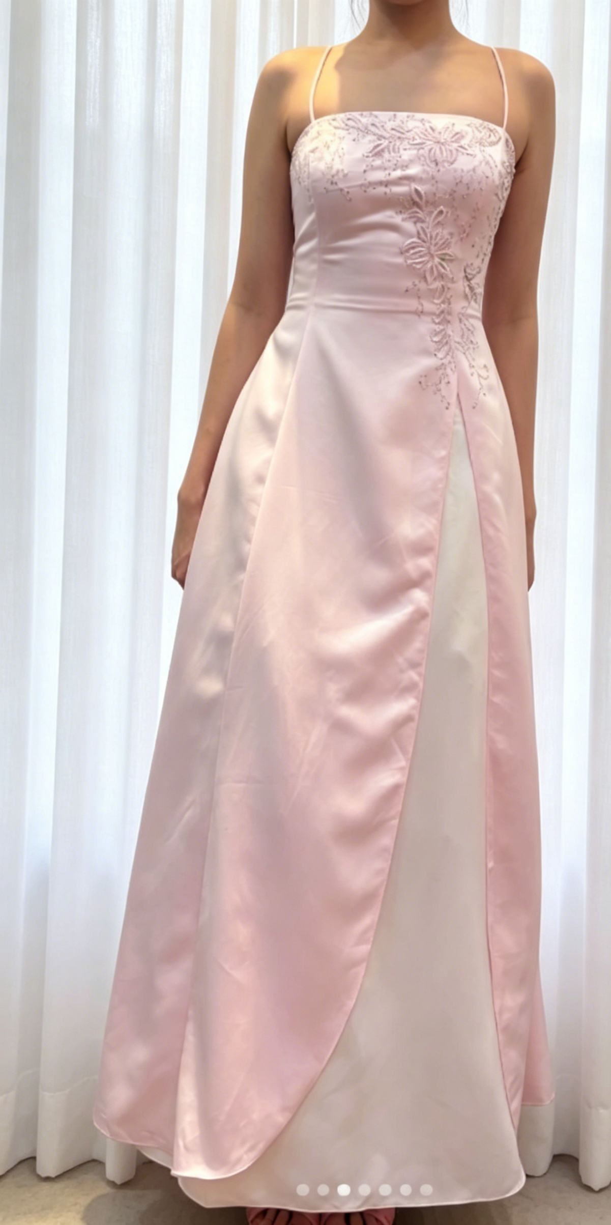 Schickes rosa Ballkleid Spaghettiträger Abendkleid A-Linie Satin Langes Abendkleid DP05416