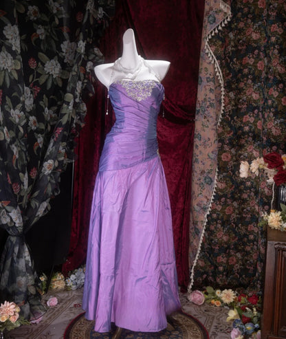 Chic Purple Prom Dress Strapless Sheath Satin Long Evening Dress DP05427