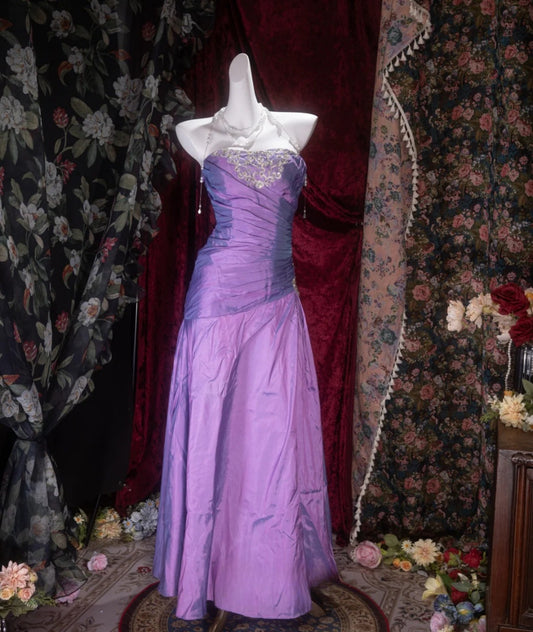 Chic Purple Prom Dress Strapless Sheath Satin Long Evening Dress DP05427
