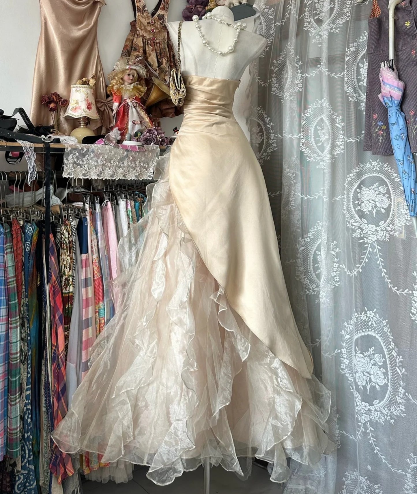 Fairy Light Gold Prom Dress Strapless A-Line Tulle Long Evening Dress DP05428