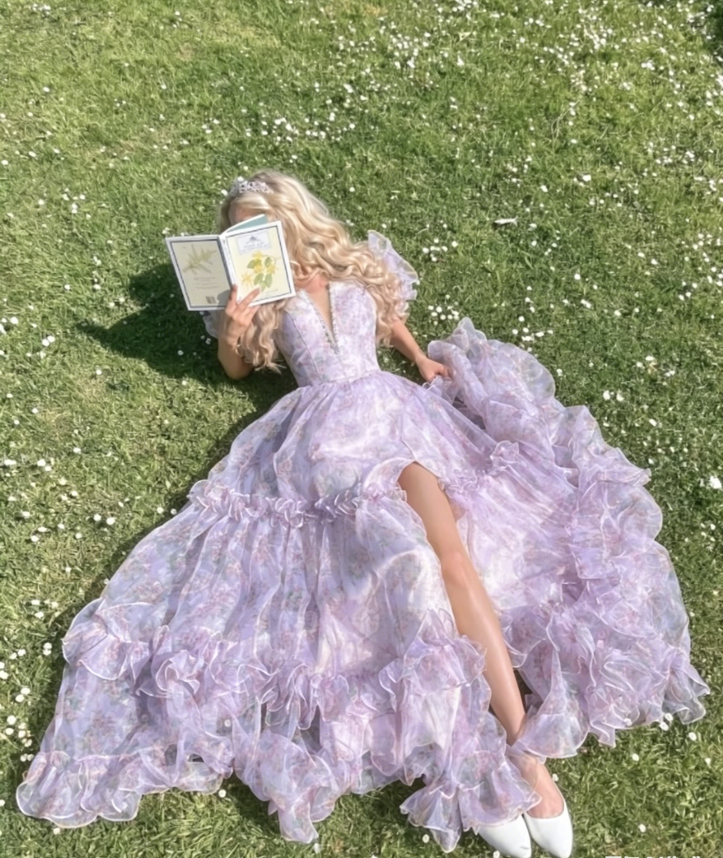 Fairy Pink  Prom Dress V-neck A-Line Long Birthday Dress Floral Chiffon Evening Dress DP05430