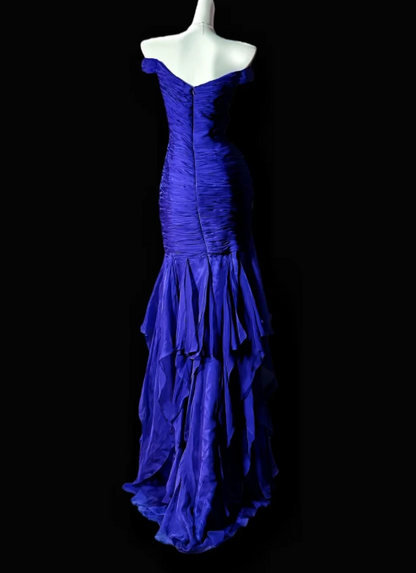 Feenhaftes, hellblaues Ballkleid, schulterfrei, Etui-Form, Satin, langes Abendkleid DP05437