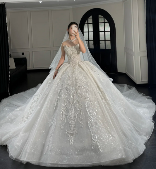Simple Strapless A-Line Wedding Dress Tulle Bridal Gown Sleeveless White Bridal Dress DP05459