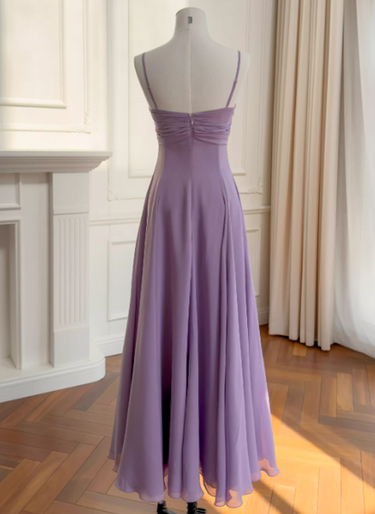 Robe de soirée longue trapèze en mousseline violette, sans manches, robe de bal DP05465
