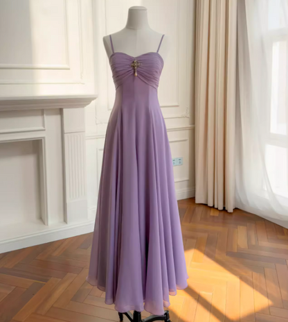 Robe de soirée longue trapèze en mousseline violette, sans manches, robe de bal DP05465