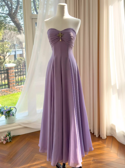 Robe de soirée longue trapèze en mousseline violette, sans manches, robe de bal DP05465