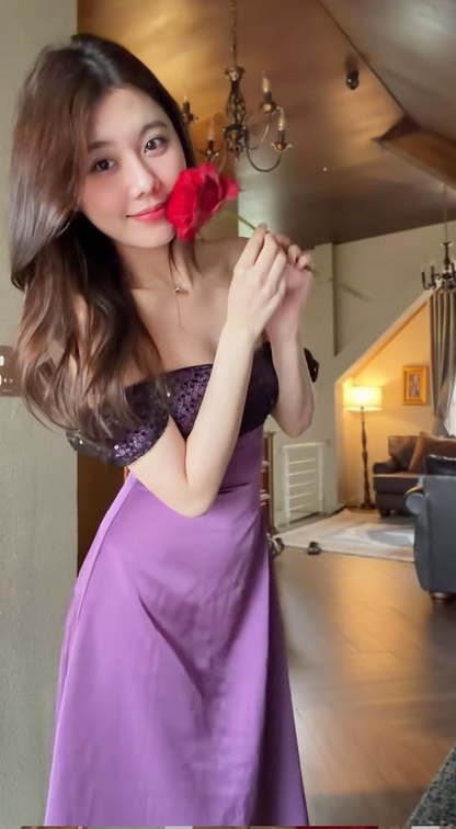 Robe de soirée sirène longue en satin violet fée Robe d'anniversaire DP05466