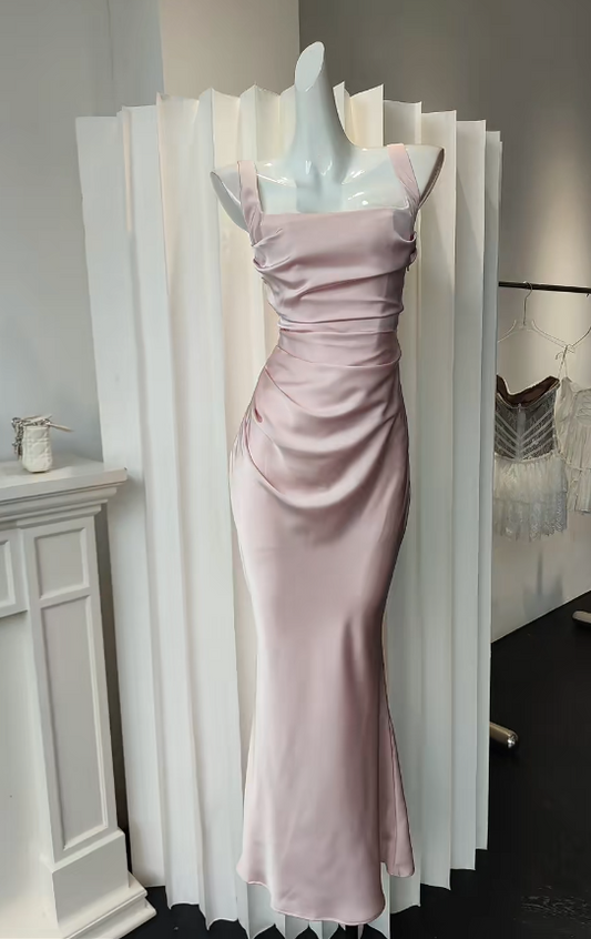 Elegantes Etuikleid mit Spaghettiträgern, langes Abendkleid, pinkes Ballkleid, Satinkleid, formelles Kleid DP05474