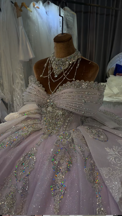 Elegantes schulterfreies Ballkleid Quinceanera Kleid Pinkes Ballkleid Tüll Strass Rosa Sweet 16 Kleid DP05476