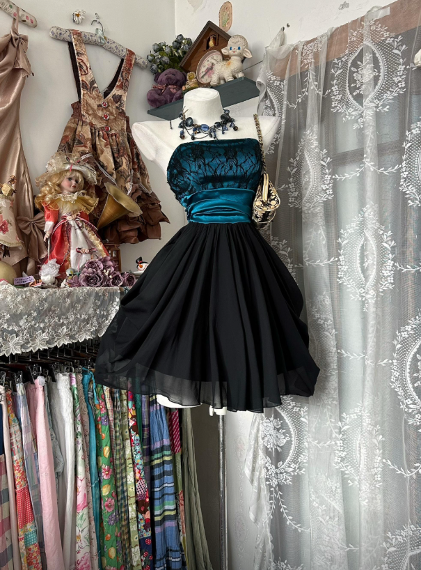 Sexy trägerloses A-Linien-Geburtstagskleid, Tüll-Cocktailkleid, schwarzes Abschlussballkleid DP05483