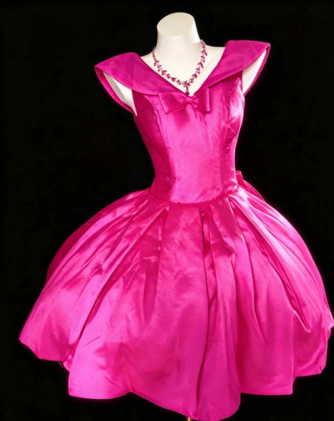 Süßes V-Ausschnitt A-Linien-Geburtstagskleid Satin Cocktailkleid Hot Pink Abschlussfeier Kleid DP05485