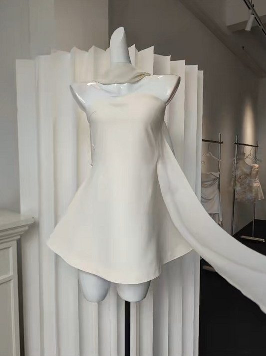 Chic White Short Prom Dress A-Line Chiffon Birthday Dress Strapless  Cocktail Dress DP05488