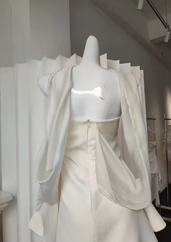 Elegantes weißes kurzes Ballkleid A-Linie Chiffon Geburtstagskleid Trägerloses Cocktailkleid DP05488