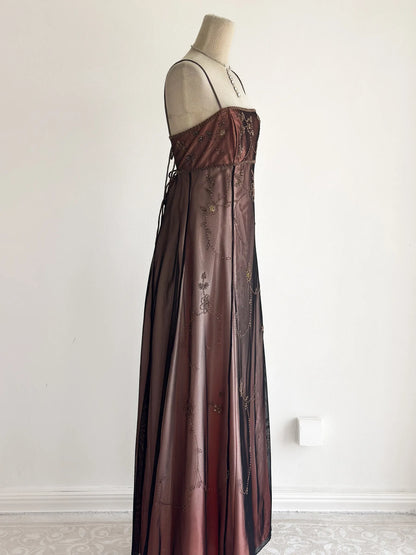 Elegantes Spaghetti-Träger-Ballkleid A-Linie Tüll Perlen Langes Abendkleid DP05499