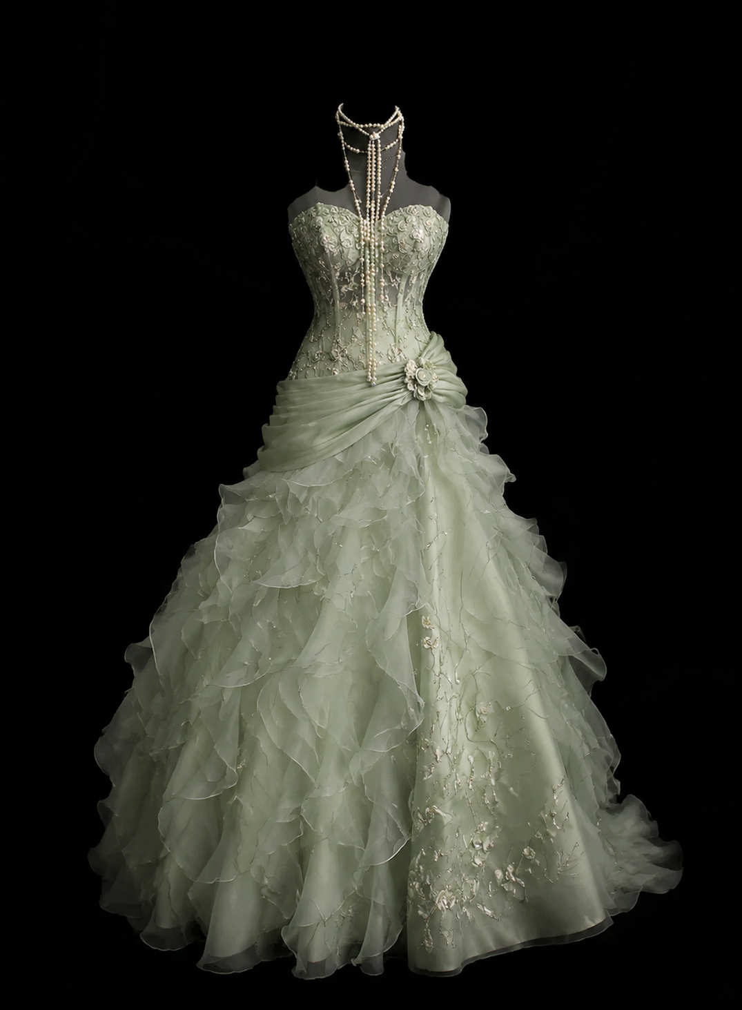 Elegantes grünes Ballkleid, herzförmiger Ausschnitt, A-Linie, Tüll, langes Abendkleid DP05502