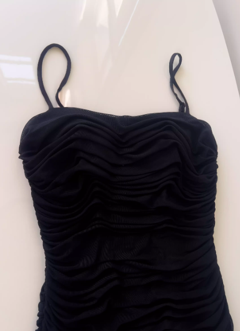 Robe de soirée élégante à fines bretelles, robe de remise de diplôme en tulle, robe de bal courte noire DP05509