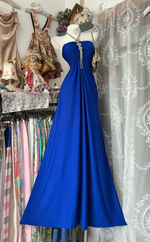 Elegantes trägerloses figurbetontes Satin-Abendkleid, blaues Ballkleid DP05515