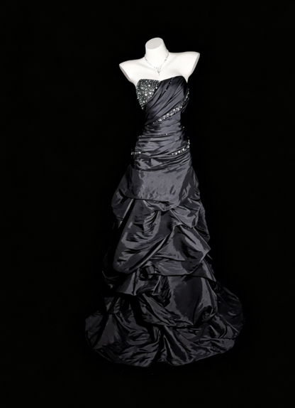 Elegant Strapless Sheath Satin Long Evening Dress Black Prom Dress DP05520