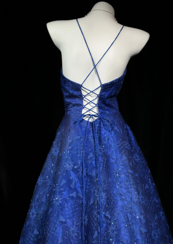 Chic Spaghetti Straps Ball Gown Sweet 16 Dress Lace Long Prom Dress Royal Blue Quinceanera Dress DP05532