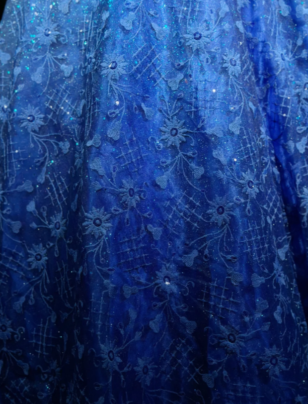 Chic Spaghetti Straps Ball Gown Sweet 16 Dress Lace Long Prom Dress Royal Blue Quinceanera Dress DP05532
