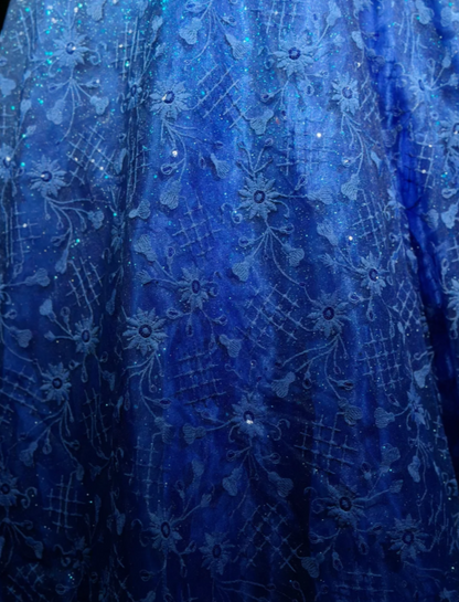 Chic Spaghetti Straps Ball Gown Sweet 16 Dress Lace Long Prom Dress Royal Blue Quinceanera Dress DP05532