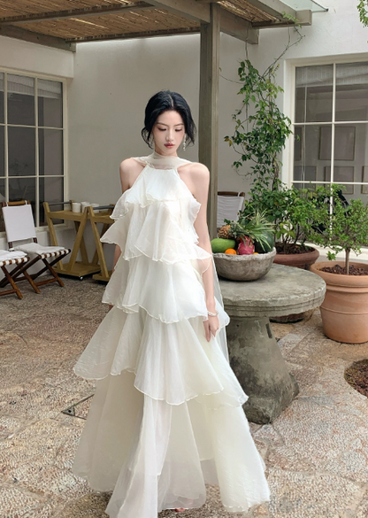 Elegantes weißes Brautjungfernkleid Etui-Chiffon langes Abendkleid DP05537