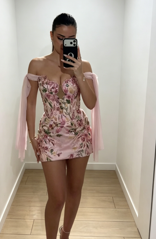 Élégante Robe Courte de Bal sans Bretelles Fourreau en Satin Appliques Robe d'Anniversaire Robe de Soirée Blanche DP05549