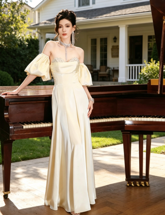 Chices Sweetheart A-Linie Satin Langes Abendkleid Gelbes Ballkleid DP05553