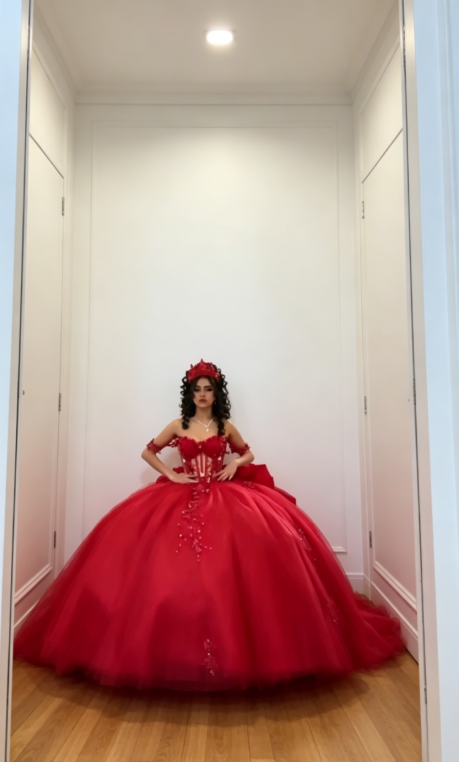Elegantes schulterfreies Ballkleid, Geburtstagskleid, Tüll-Applikationen, Quinceañera-Kleid, Burgund, Sweet 16 Kleid  DP05559