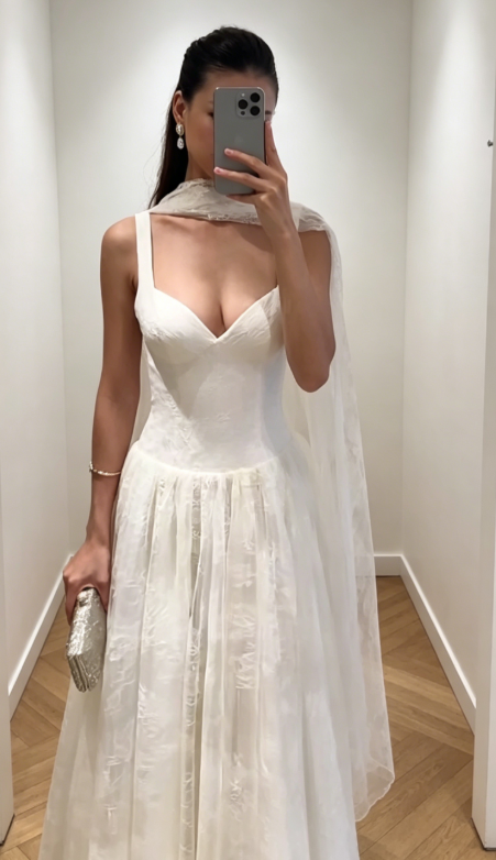 Timeless Straps A-Line Long Wedding Dress Lace Bridal Dress White Bridal Gown DP05572