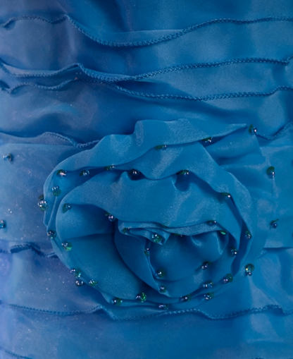 Robe de Cocktail Chic sans Bretelles Courte Robe de Bal en Tulle Bleu Robe d'Anniversaire DP05576