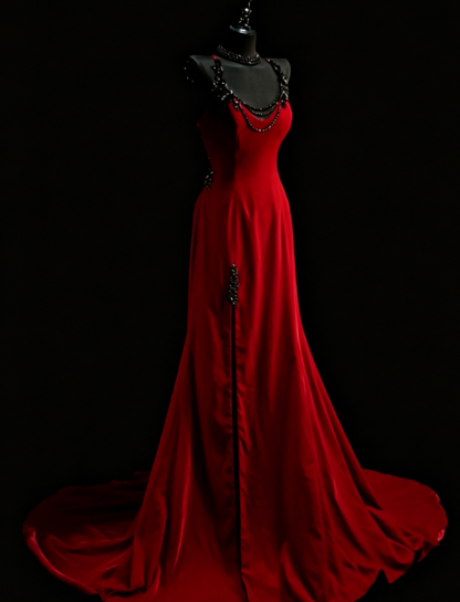 Schickes Neckholder-Scheidenkleid aus Samt, langes Abendkleid, rotes Ballkleid DP05583